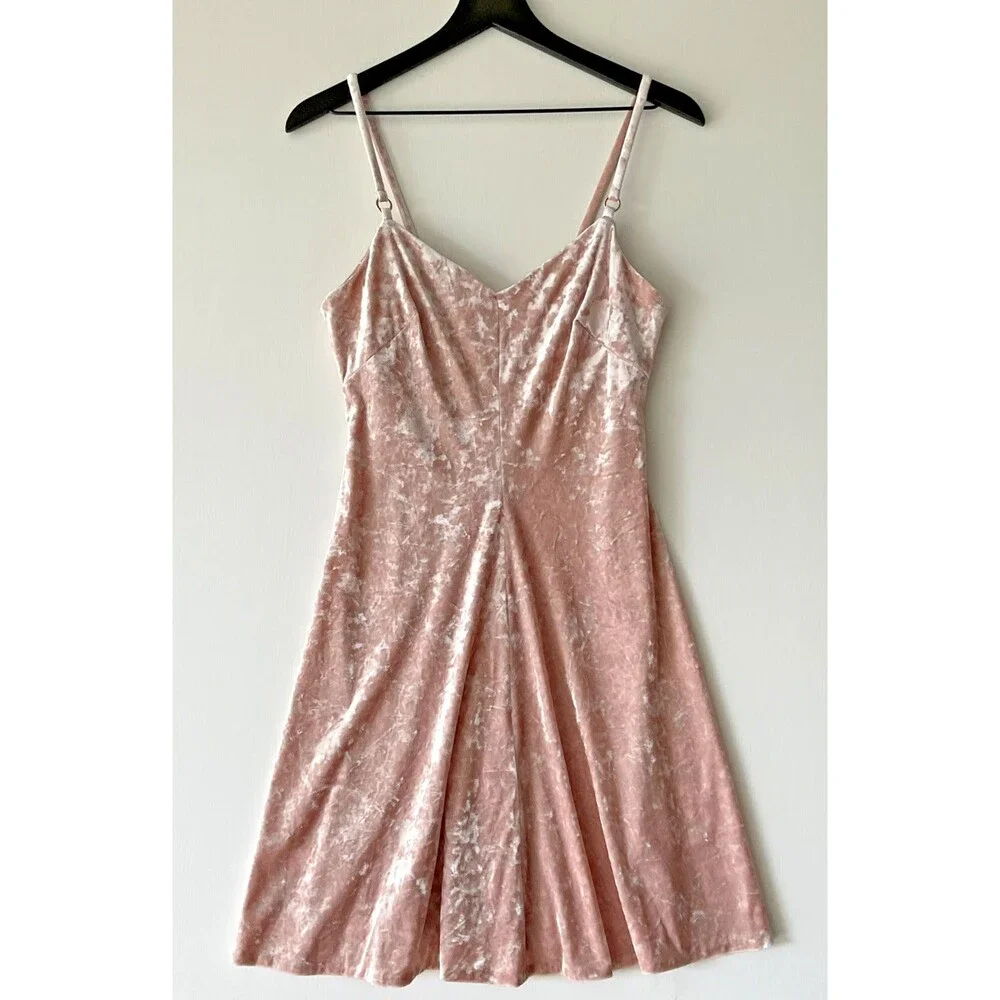 Calvin Klein Pink Crushed Velvet Mini Babydoll Dress Coquette Size 8 Medium